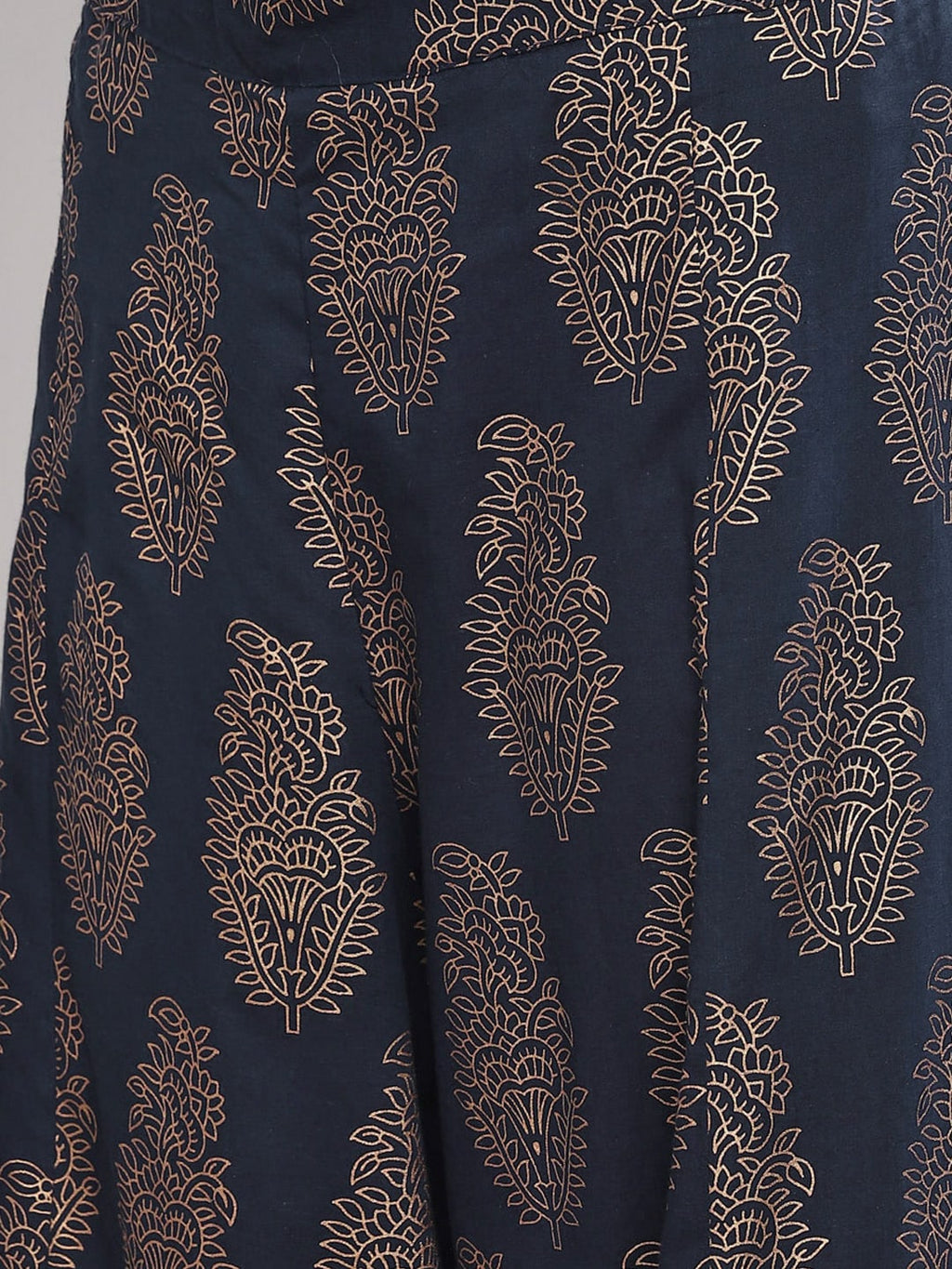 Sangria Women Navy Blue & Gold-Coloured Printed Kurta with Palazzos | Grocsy