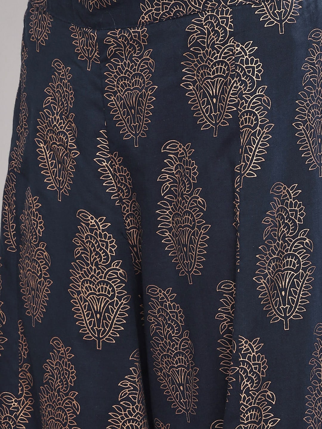 Sangria Women Navy Blue & Gold-Coloured Printed Kurta with Palazzos | Grocsy