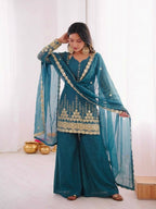 Teeya Creation New Trendy Women’s Ethnic Wear Kurta Sharara Set - Blue | Grocsy