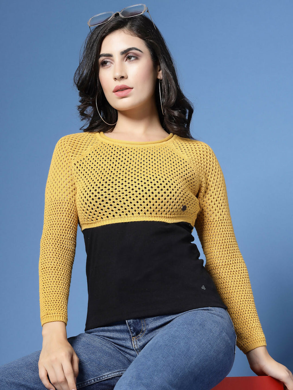 Women Winter Yellow Cotton Pullover - Wool Trees | Grocsy