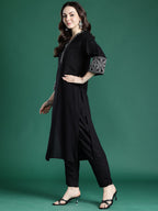 Indo Era Ethnic Motifs Embroidered Regular Kurta with Trousers | Grocsy