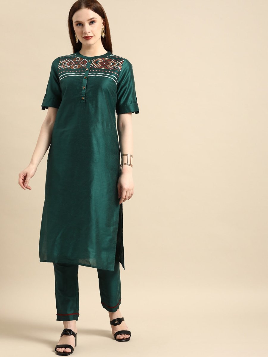 All About You Women Green Kurta with Trousers | Grocsy