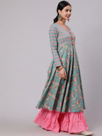 Aks Paisley Printed Cotton Anarkali Kurta | Grocsy