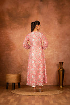 Joban Fashion Pink Floral Hand Block Printed Cotton Kurta Pant Set | Grocsy