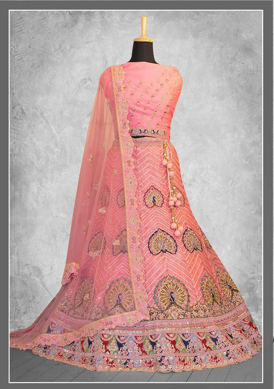 Peach Georgette Embroidery & Thread Work Bridal lahenga Choli with Dupatta - Nimaya Pavitra Rista | Grocsy