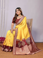 Yellow Silk Georgette Cord And Sequins Embroidery Laser Cut Applique Work Saree - Norita Saumya | Grocsy