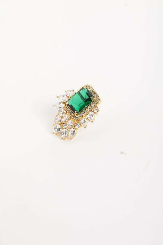 Nuyug 22K Gold Plated Emerald Fern Muse Stud Earrings | Grocsy