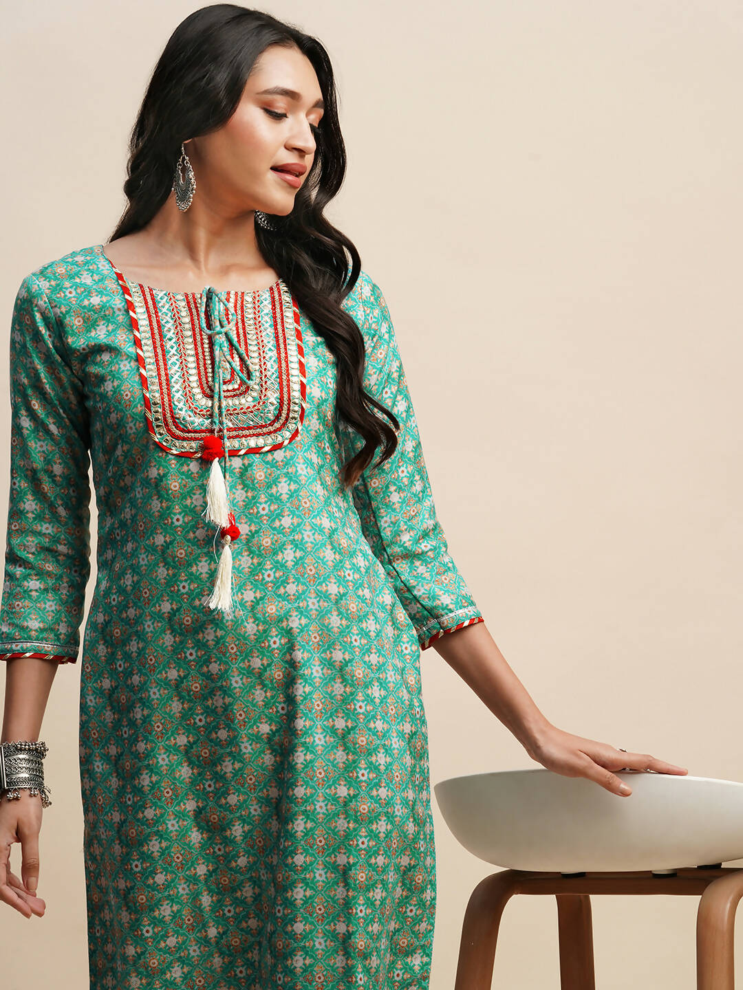 Sea Green Poly Chinon Digital Printed Straight Kurta - Samira | Grocsy