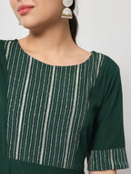 FIORRA Women's Bottle Green Poly Crepe Flared Kurta With Dupatta | Grocsy