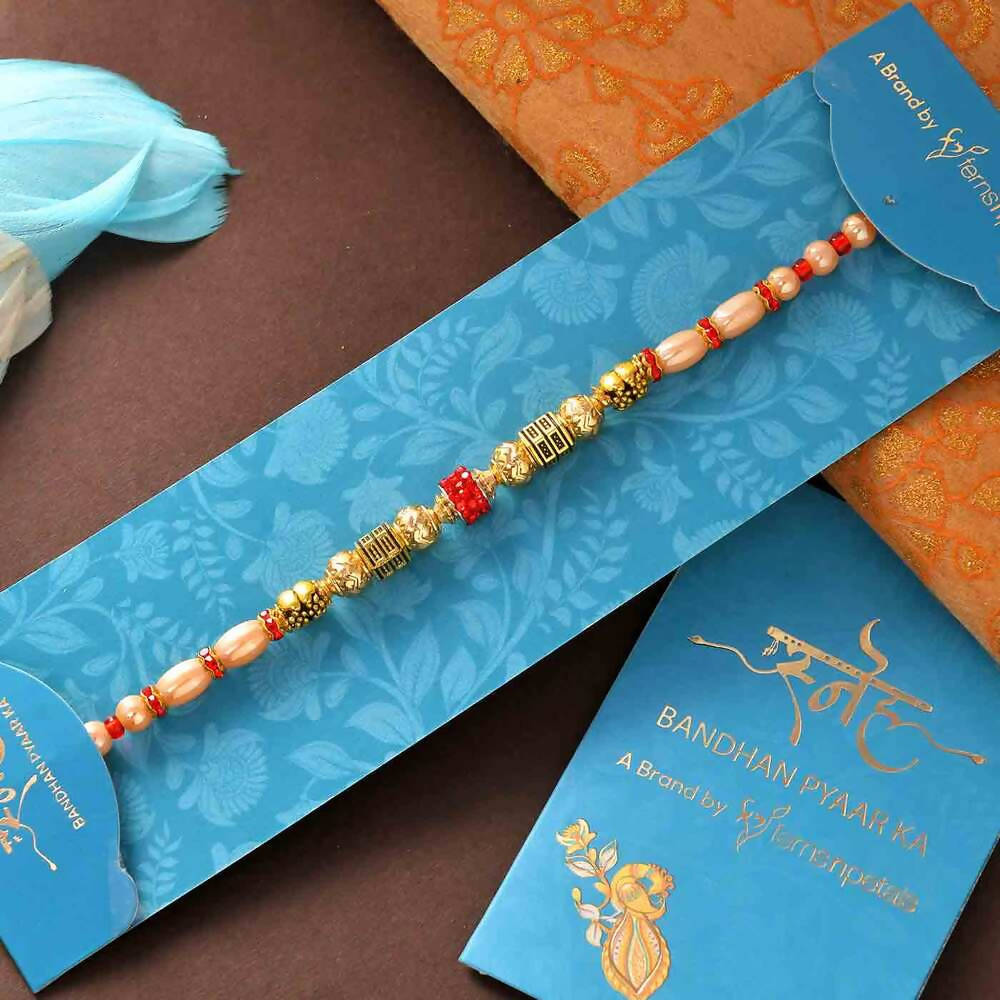 Beads Stones Rakhi & Handmade Assorted Chocolates Combo | Grocsy