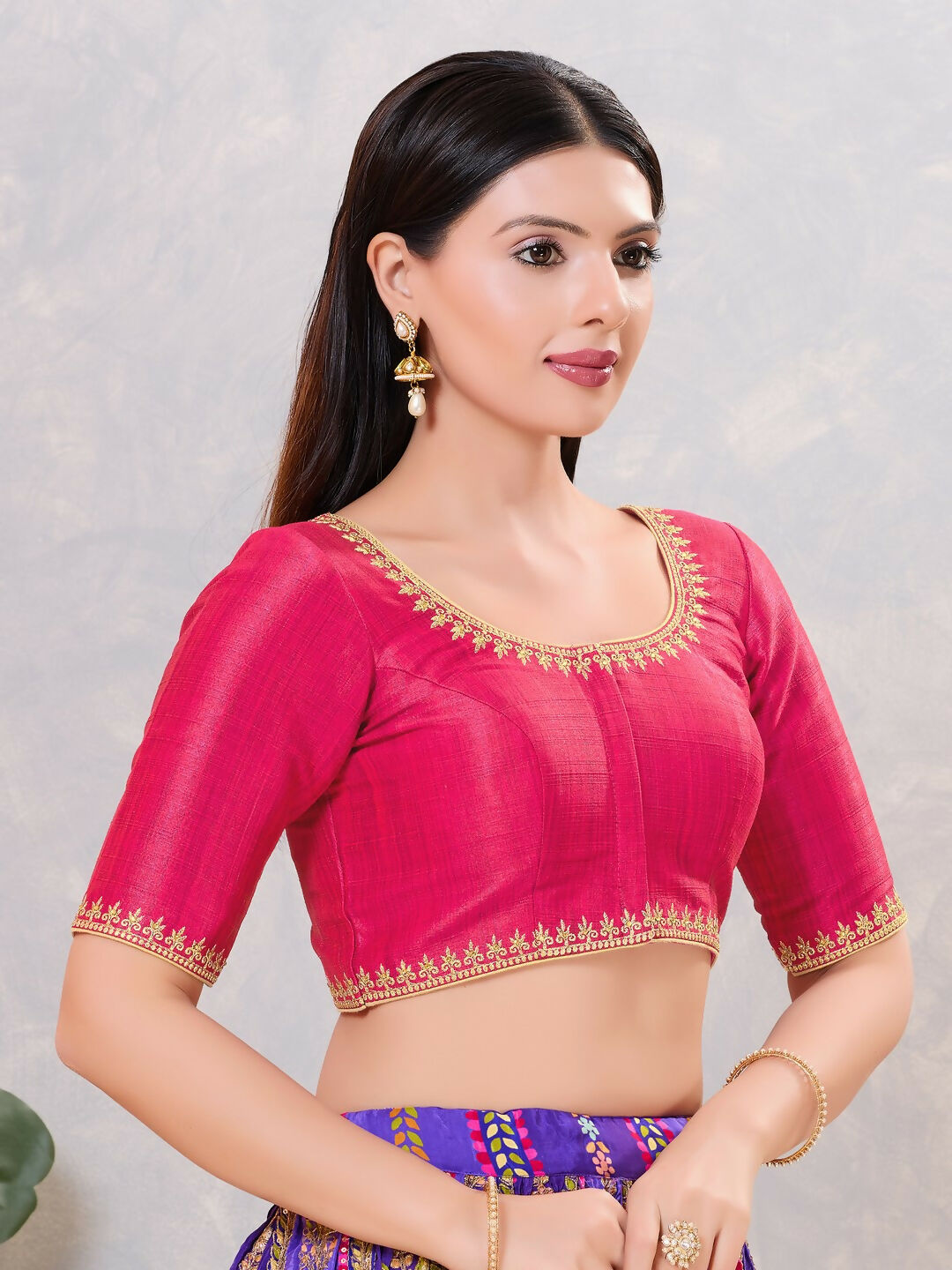 Joban Fashion Women Silk Dark-Pink Stitched Blouse | Grocsy