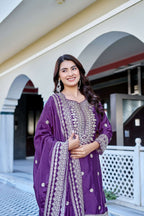 Teeya Creation Wine Color Chinon Silk Heavy Embroidery Work Wedding Wear Sharara | Grocsy
