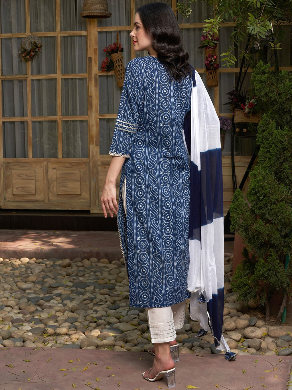 Sangria Printed Gotta Patti Pure Cotton Kurta with Trousers & With Dupatta | Grocsy