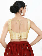 Joban Fashion Gold Multi Brocade Padded Blouse With Square Neck Sleeveless | Grocsy