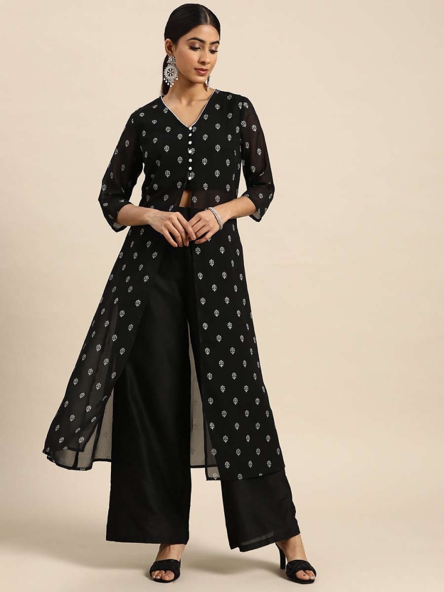 All About You Ethnic Motifs Print High-Slit Kurta with Palazzos | Grocsy