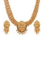 Gold-Polished Pearls Beaded Temple Jewellery Set - Ruby Raang | Grocsy