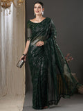 Saree Mall Green Abstract Printed Pure Georgette Saree | Grocsy