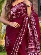 Saree Mall Pink & White Polka Dot Pure Cotton Designer Bagh Sarees | Grocsy