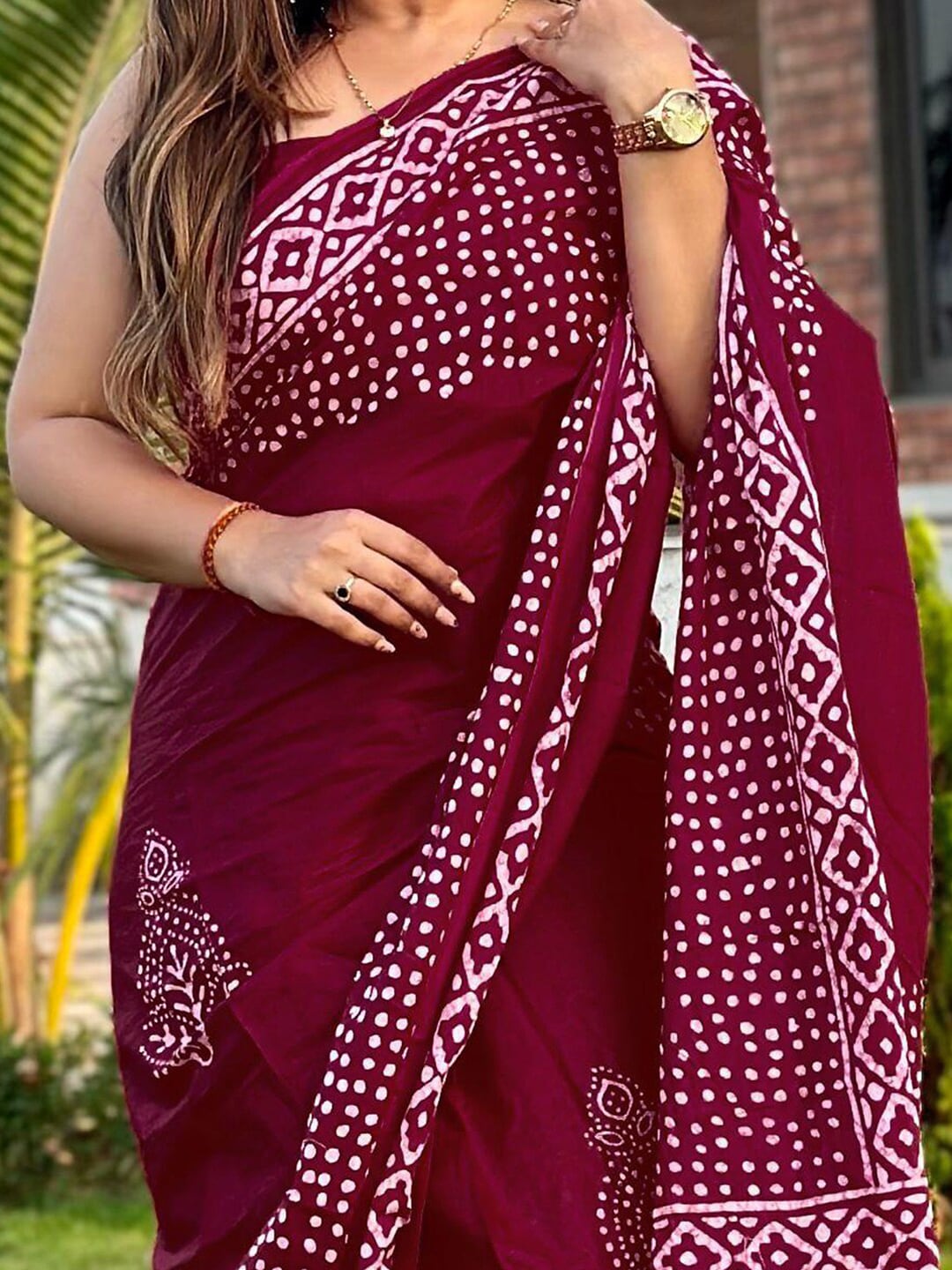 Saree Mall Pink & White Polka Dot Pure Cotton Designer Bagh Sarees | Grocsy