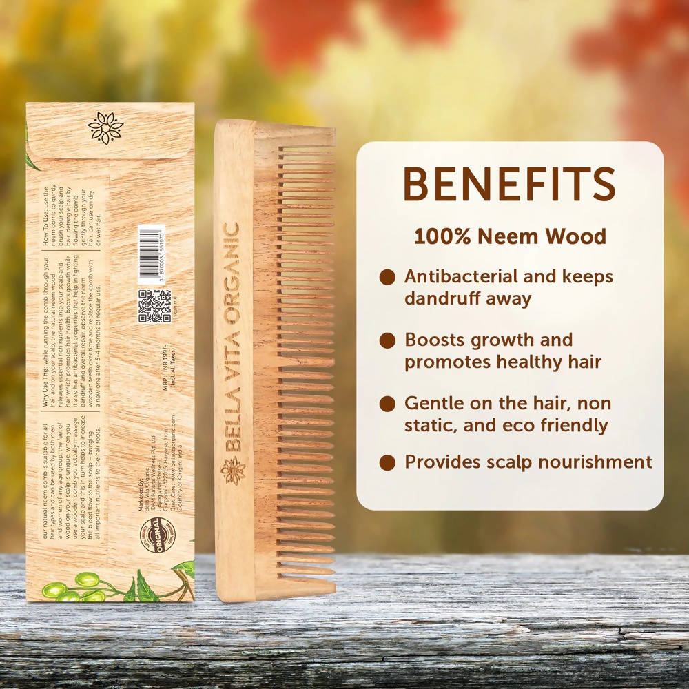 Bella Vita Organic Dual Teeth Wooden Neem Comb | Grocsy