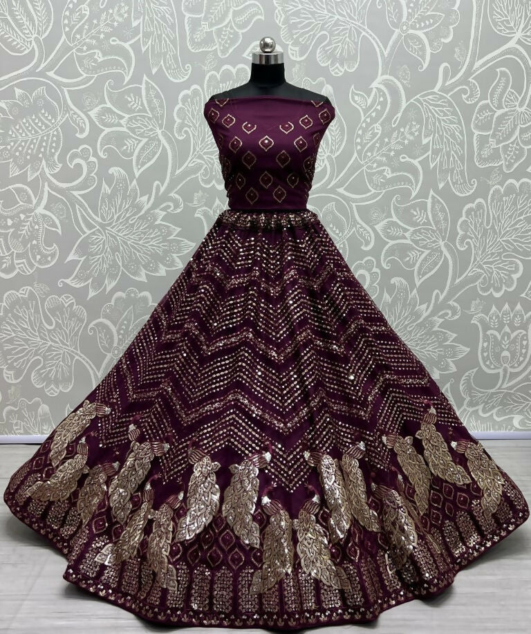 Jyoti Fashion Women's Purple Bridal Net Fancy Foil & Sequins with Multi Thread Embroidered Wedding Lehenga Choli | Grocsy