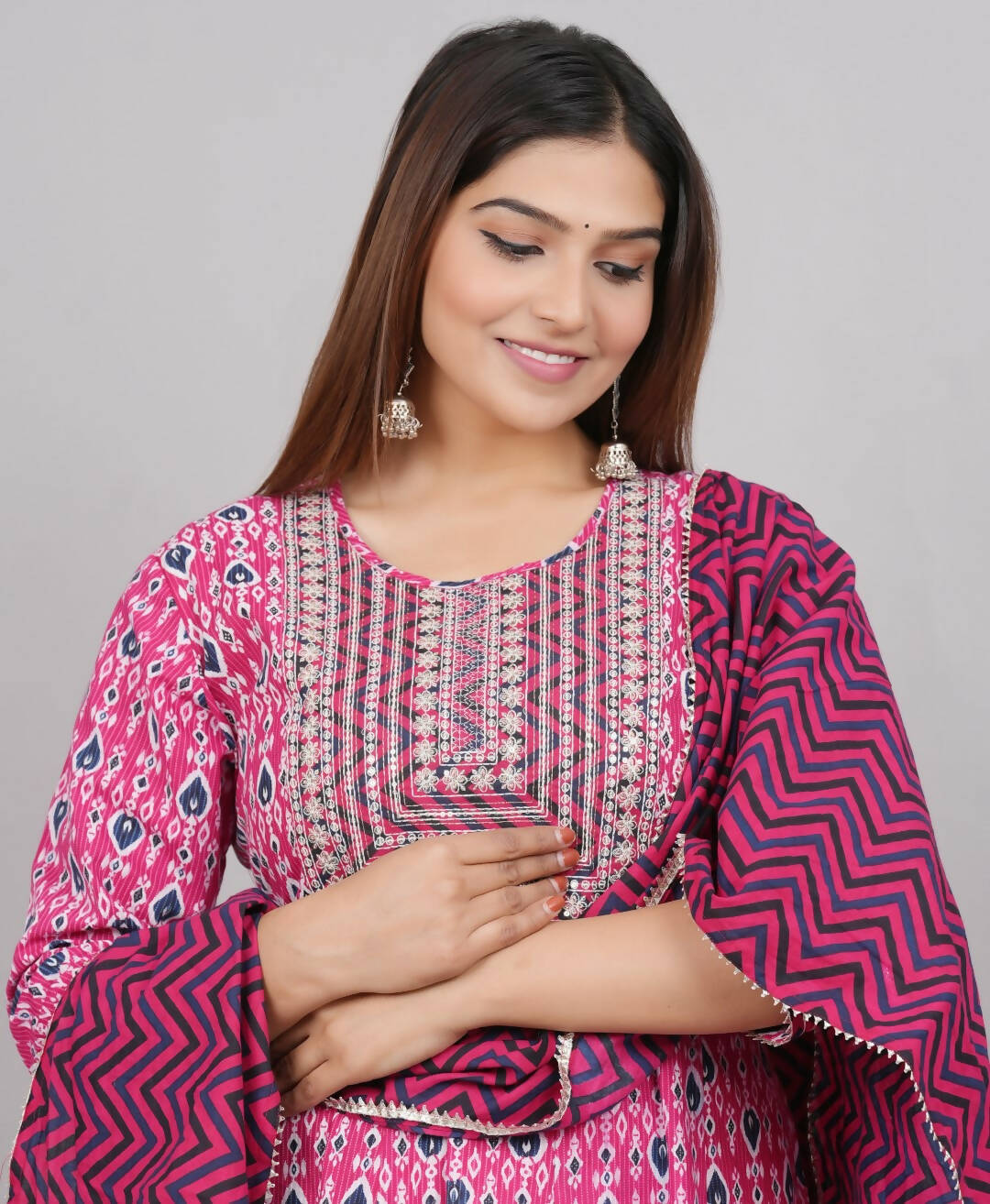 House of RP Women's Pink Cotton Kurta & Dupatta Set | Grocsy
