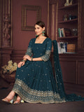 Jyoti Fashion Women's Rama Georgette Embroidered Anarkali Kurta Pant Set With Dupatta | Grocsy