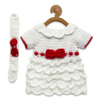 ChutPut Hand knitted Cinderella Wool Dress with Head band For Baby Girls  - White | Grocsy