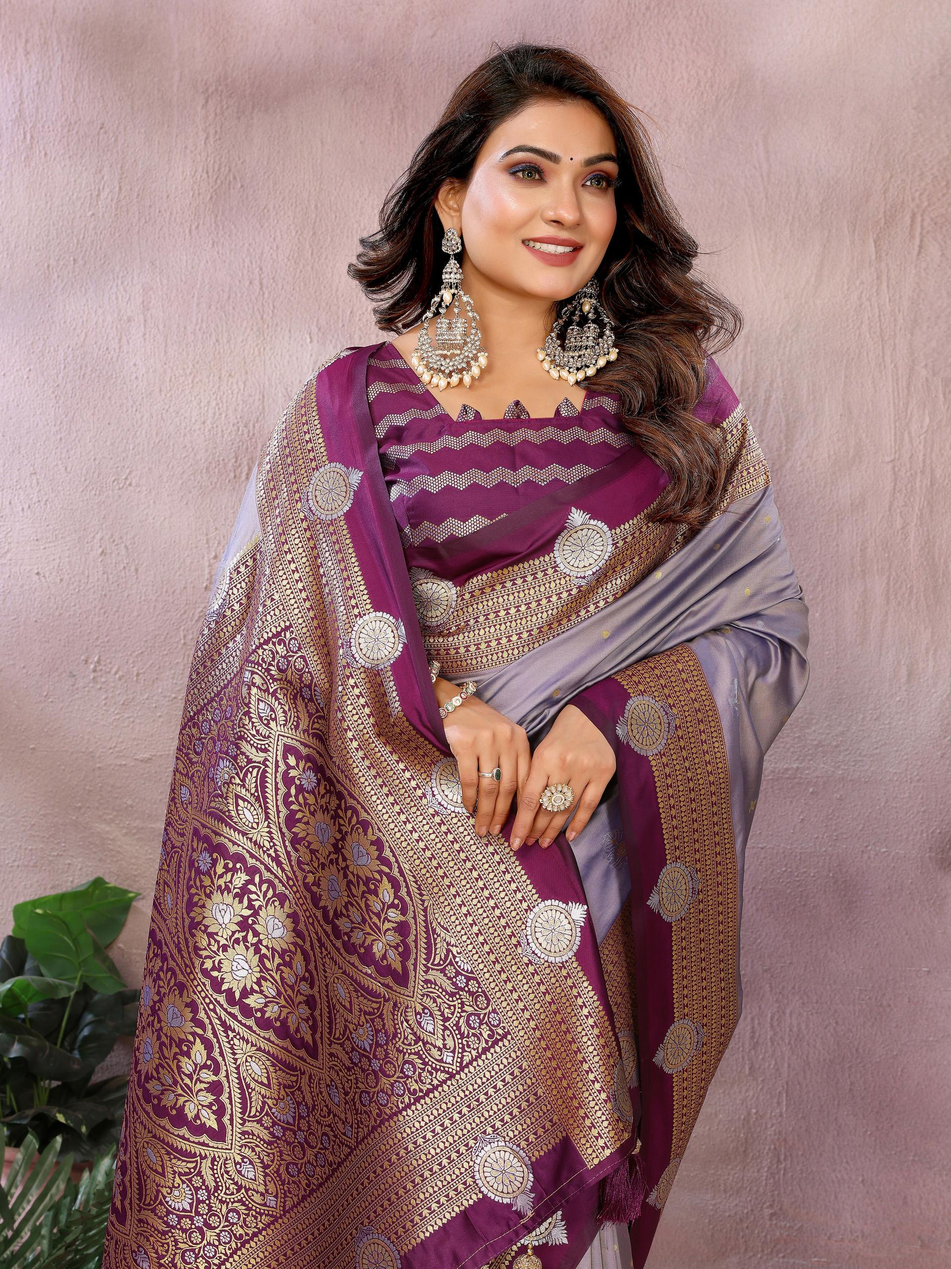 Aastha Fashion Lavender Silk Sarees Weaving Saree | Grocsy