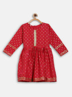 Ahalyaa Red Crepe Gold Printed Kids Kurta Sharara Set For Girls | Grocsy