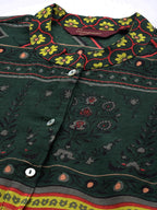 Sangria Women Green & Yellow Pure Cotton Ethnic Motifs Printed A-Line Kurta | Grocsy