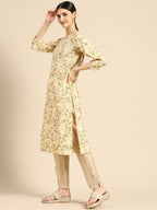 Sangria Women Beige Floral Printed Gotta Patti Kurta with Trousers | Grocsy
