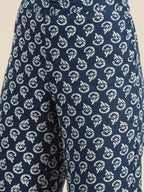 Sangria Women White & Navy Blue Printed Kurta with Trousers | Grocsy