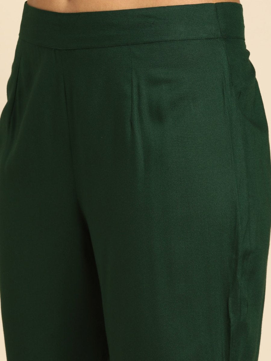 All About You Women Green Ethnic Motifs Yoke Design Regular Thread Work Kurta with Trousers | Grocsy