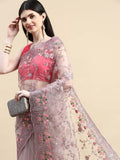 kasee Floral Embroidered Zari Net Saree | Grocsy