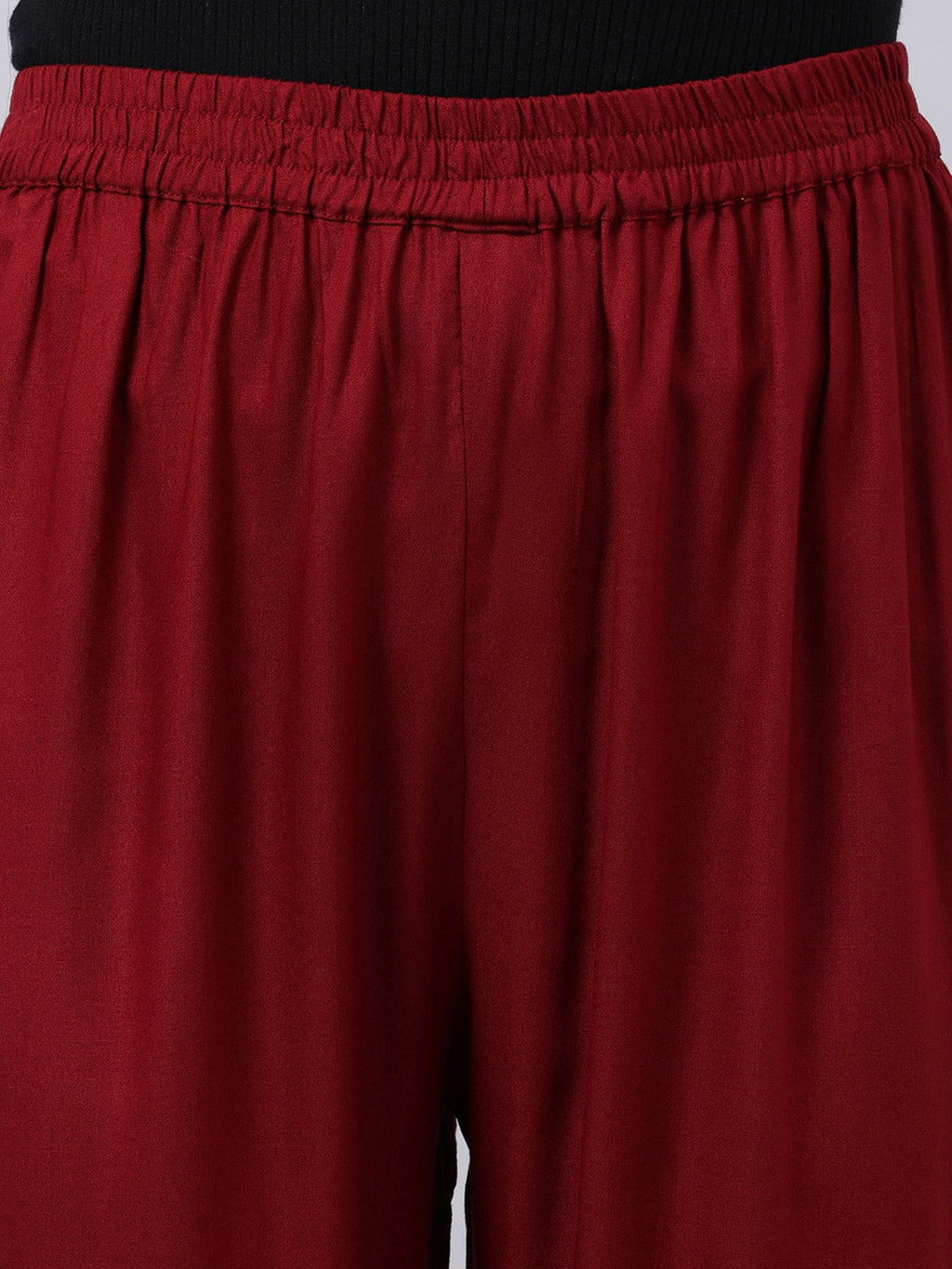 Souchii Women Maroon Solid Pleated Ruffled Liva Palazzos | Grocsy