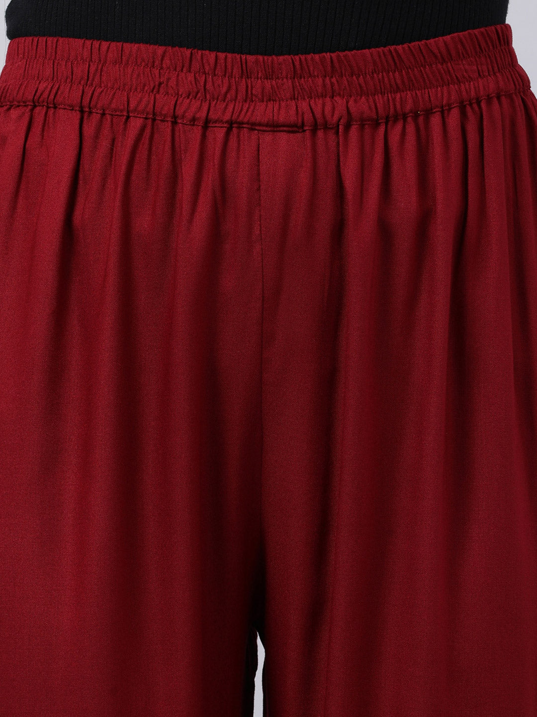 Souchii Women Maroon Solid Pleated Ruffled Liva Palazzos | Grocsy