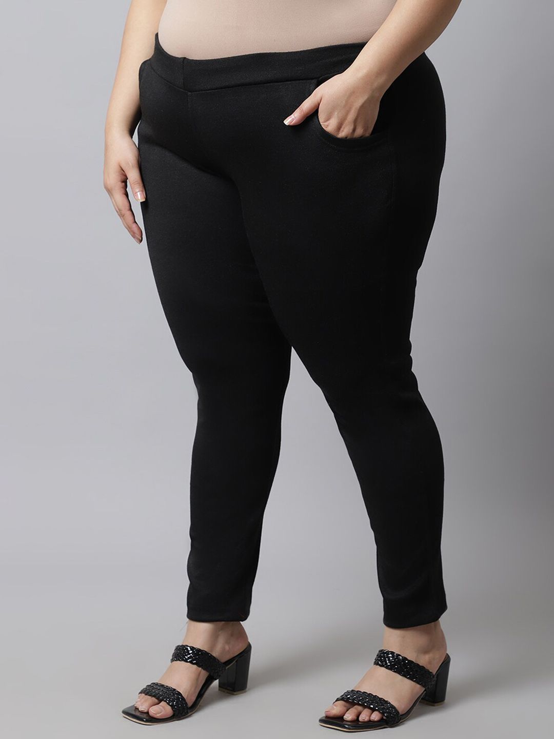 TAG 7 Women Plus Size Black Solid Ankle Length Leggings | Grocsy
