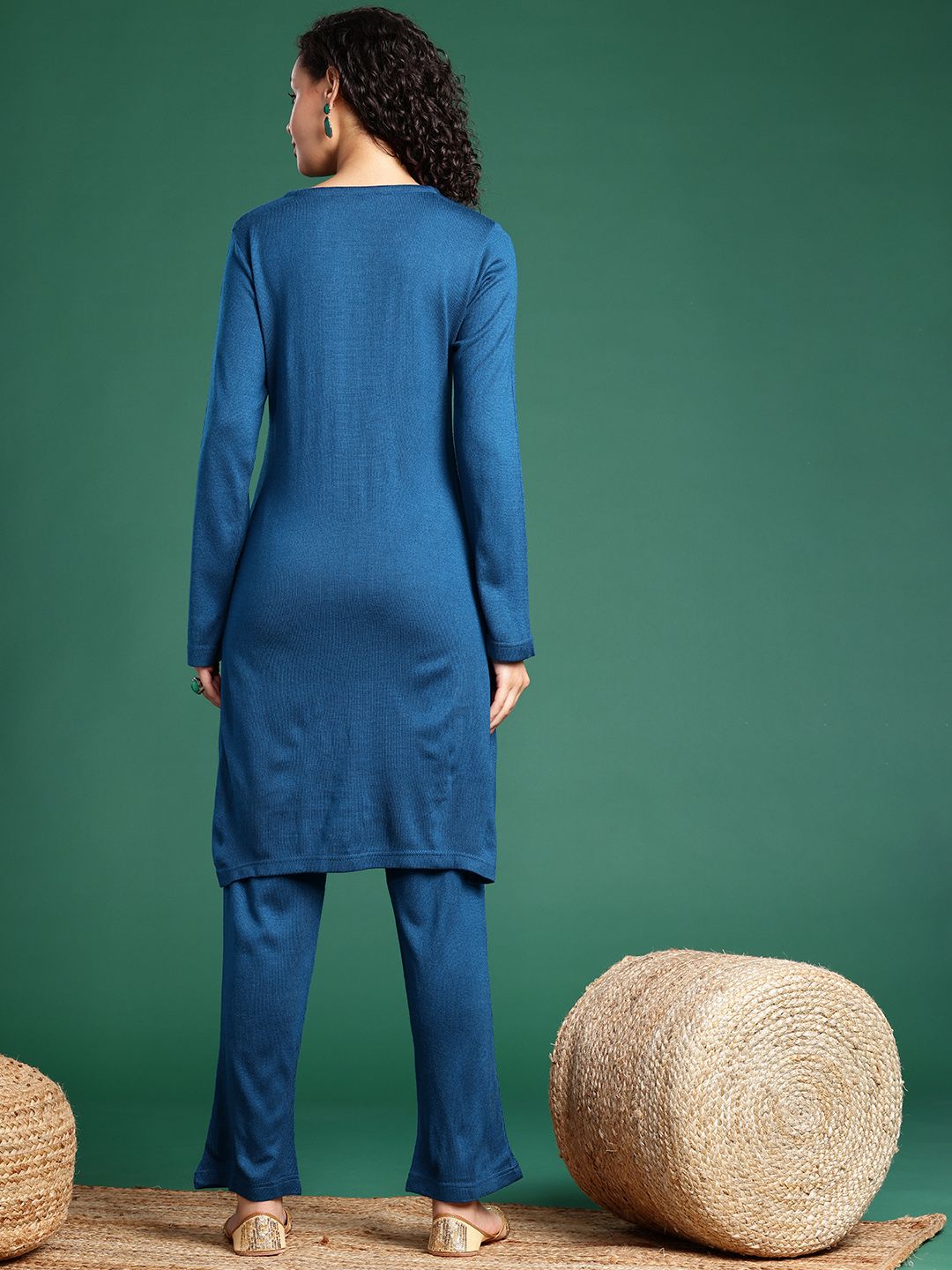 Sangria Ethnic Motifs Printed Regular Kurta With Trousers | Grocsy
