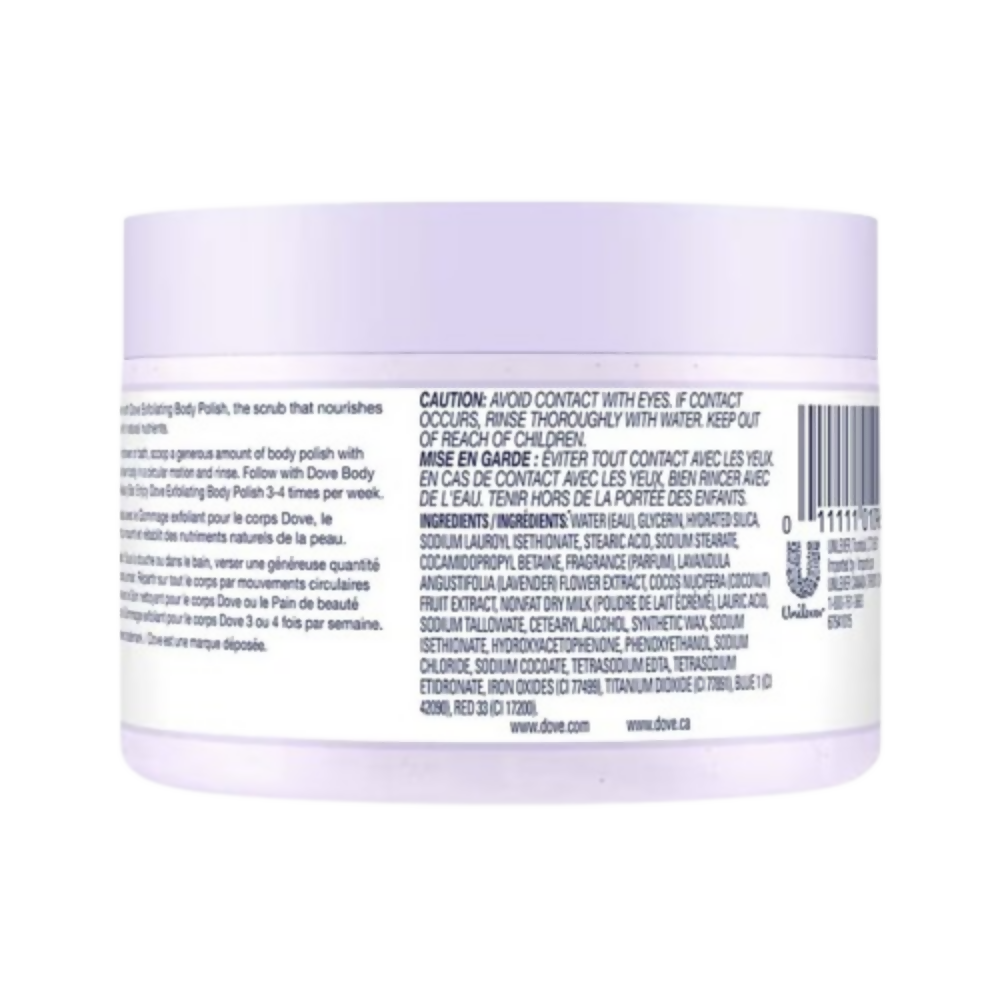 Dove Exfoliating Body Polish Scrub With Crushed Lavender And Coconut Milk | Grocsy