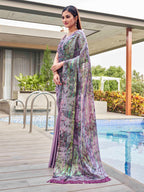 Tikhi Imli Mauve Abstract Printed Satin Half and Half Saree | Grocsy
