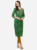 HERE&NOW Women Green Leheriya Printed Pure Cotton Kurta | Grocsy