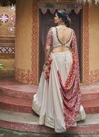 AI Fashion Beige Viscose Rayon Designer Navratri Lehenga Choli Collection | Grocsy