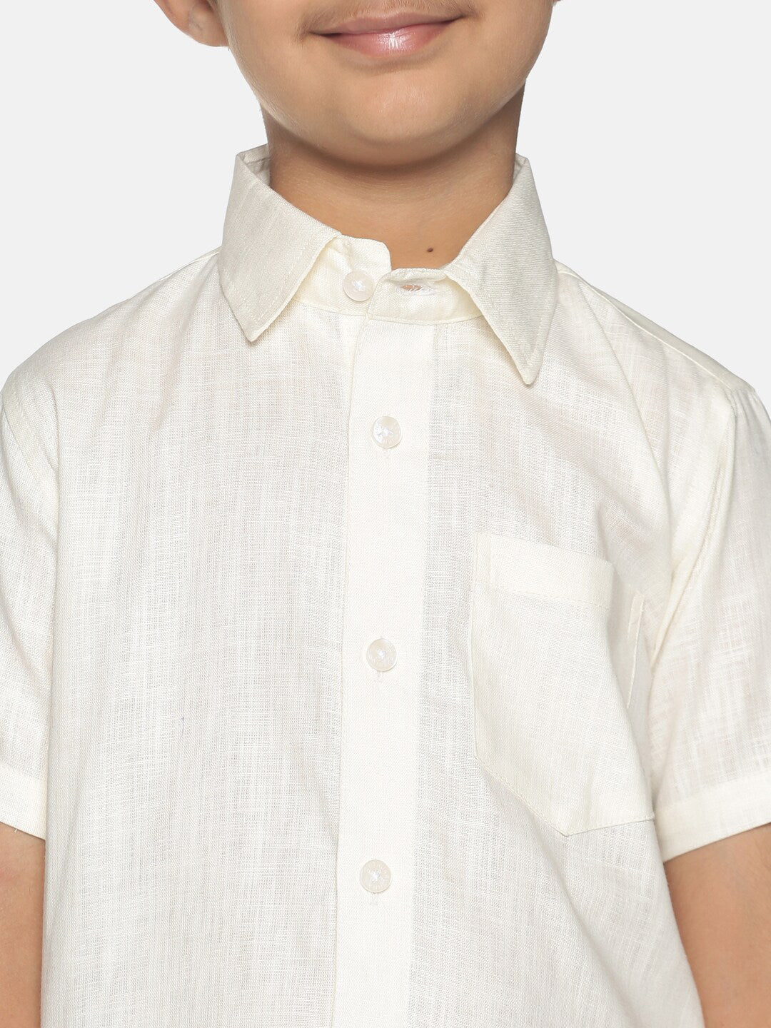 Sethukrishna Boys Cream-Coloured Solid Shirt with Veshti Set | Grocsy