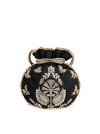 Masq Black & Gold-Toned Embroidered Potli Clutch
