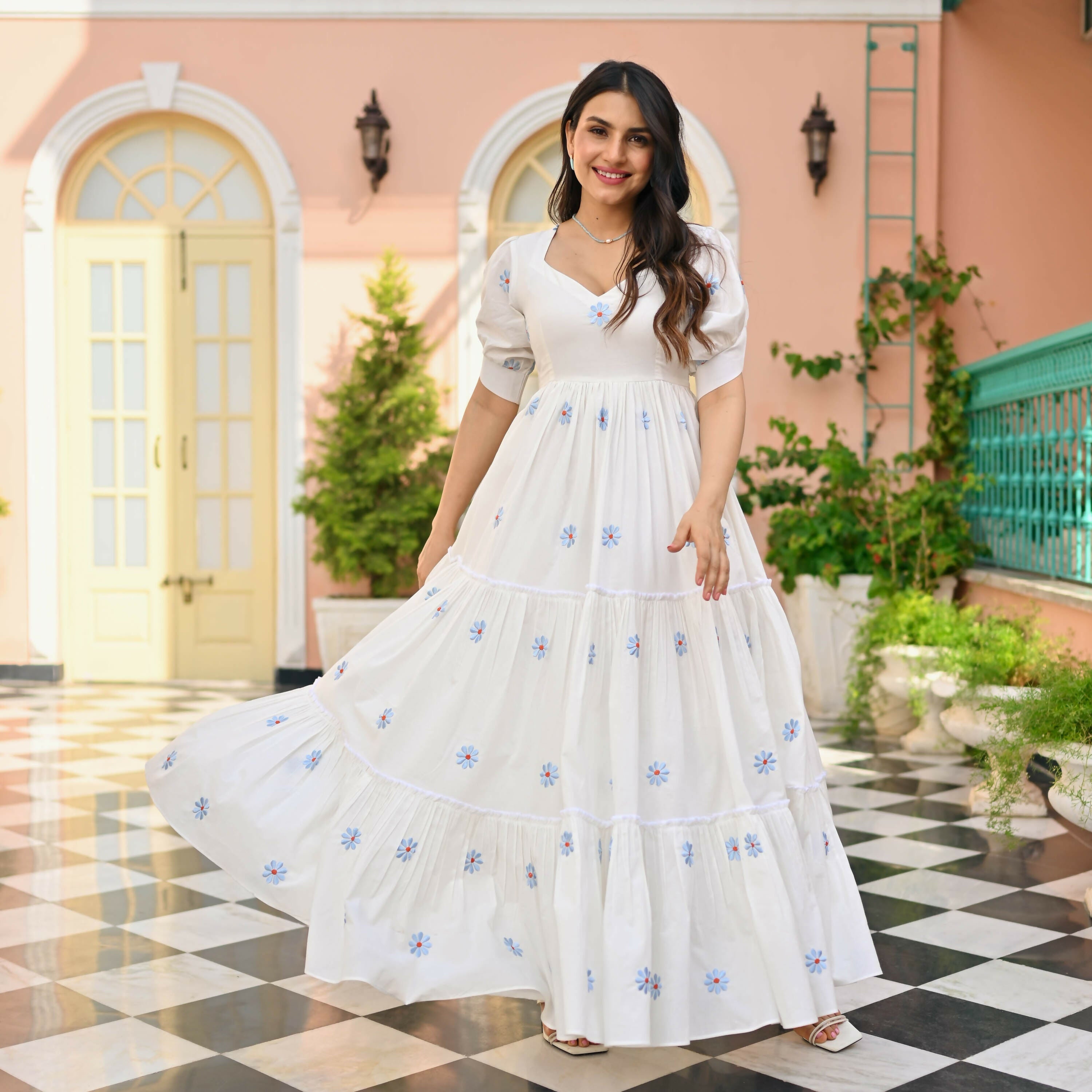 The52 Women's Gorgeous Thread work Cotton Rayon Fabric Flared Dress | Grocsy