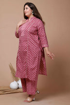 Miravan Women's Plus Size Pink Printed Gota Patti Cotton Kurta With Palazzo | Grocsy