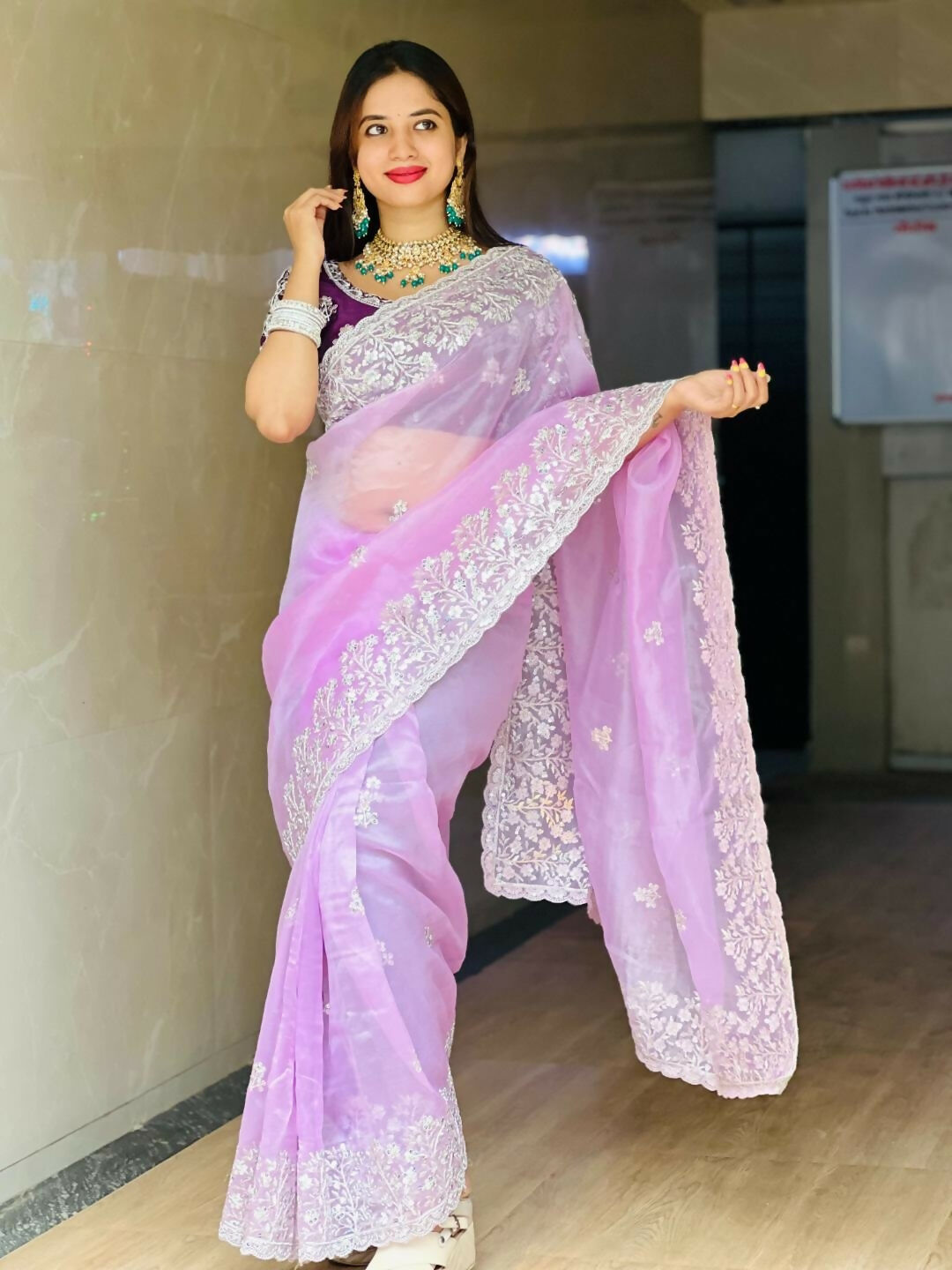 Teeya Creation New Womens Latest Party Wear Soft Organza Saree-Lavender | Grocsy