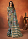 Green Rangkat and Crepe Silk Aztec Saree With Unstitched Blouse Piece - Mohmanthan Royal Saachi | Grocsy