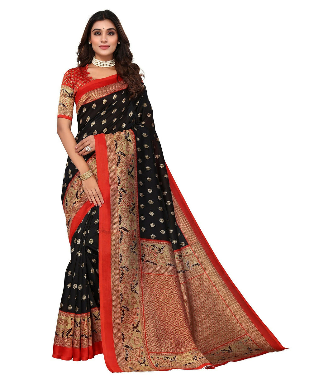 Vamika Black Printed Art Silk Saree | Grocsy